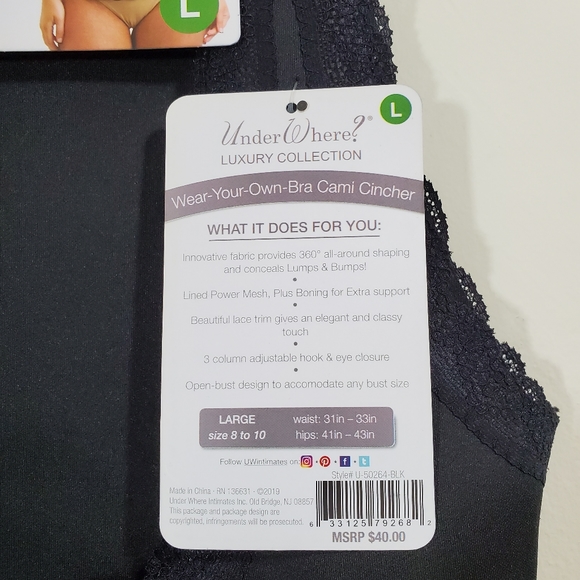 Under Where Wear Your Own Bra Cami Cincher Sz L - Picture 3 of 6